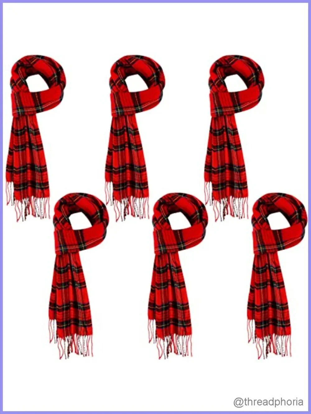 6 Pcs Christmas Tartan Plaid Scarf Set Women Men Acrylic Winter